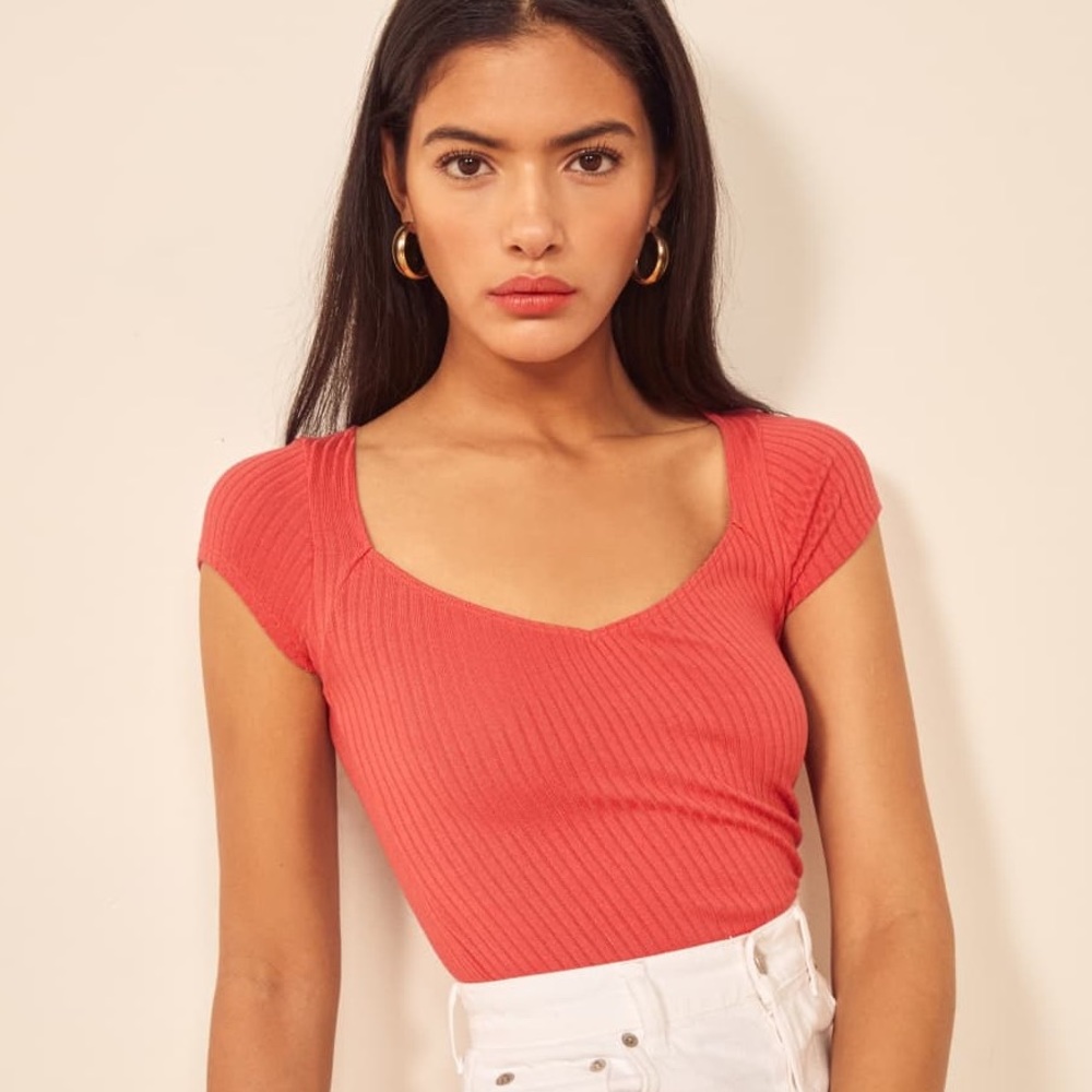 Reformation Betsie ribbed cap sleeve v neck top